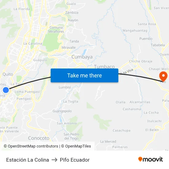Estación La Colina to Pifo Ecuador map