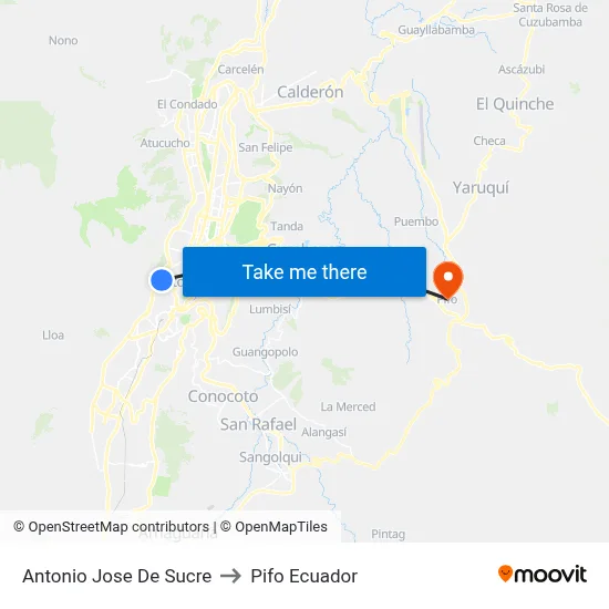 Antonio Jose De Sucre to Pifo Ecuador map