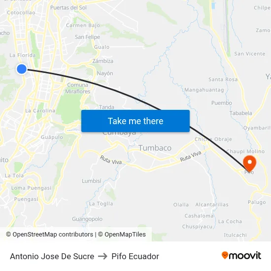 Antonio Jose De Sucre to Pifo Ecuador map