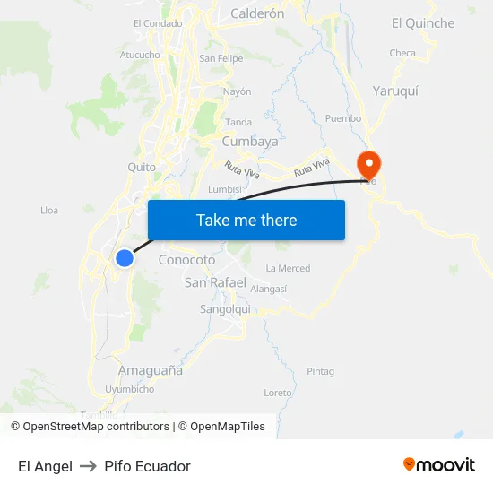 El Angel to Pifo Ecuador map