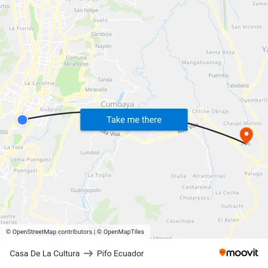 Casa De La Cultura to Pifo Ecuador map