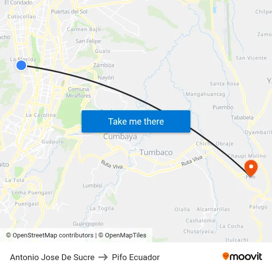 Antonio Jose De Sucre to Pifo Ecuador map