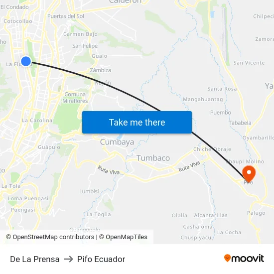 De La Prensa to Pifo Ecuador map