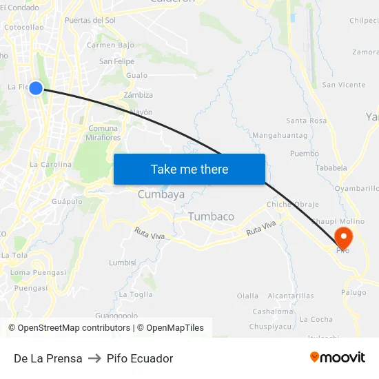De La Prensa to Pifo Ecuador map