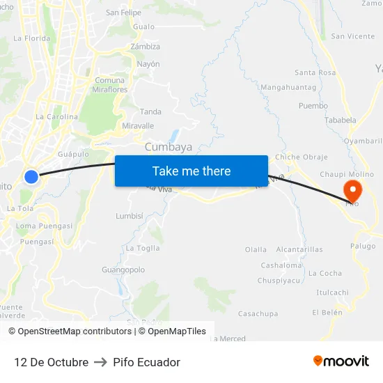 12 De Octubre to Pifo Ecuador map