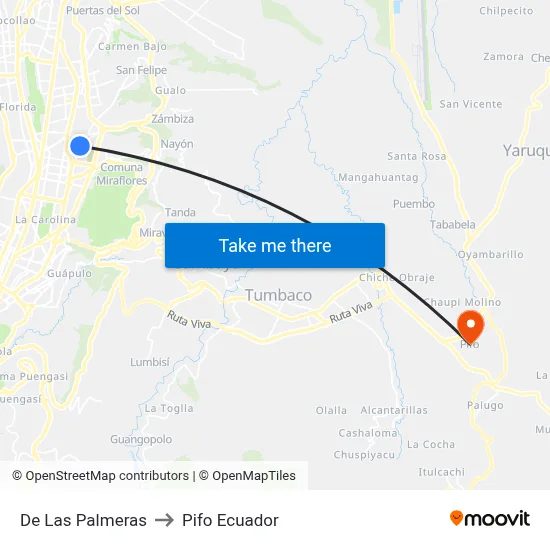 De Las Palmeras to Pifo Ecuador map