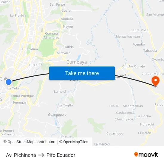 Av. Pichincha to Pifo Ecuador map