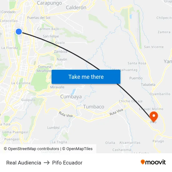 Real Audiencia to Pifo Ecuador map