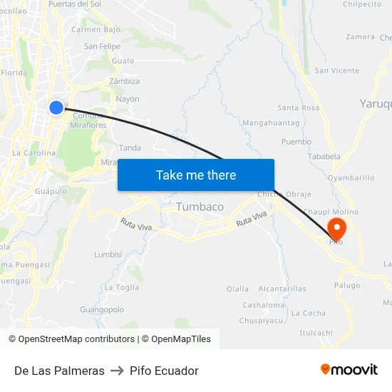 De Las Palmeras to Pifo Ecuador map