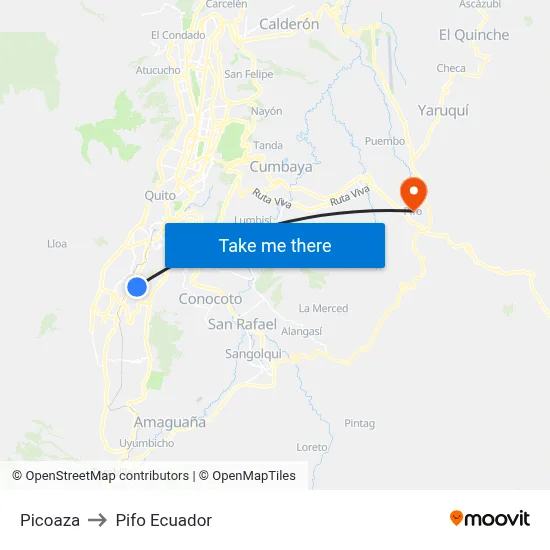 Picoaza to Pifo Ecuador map