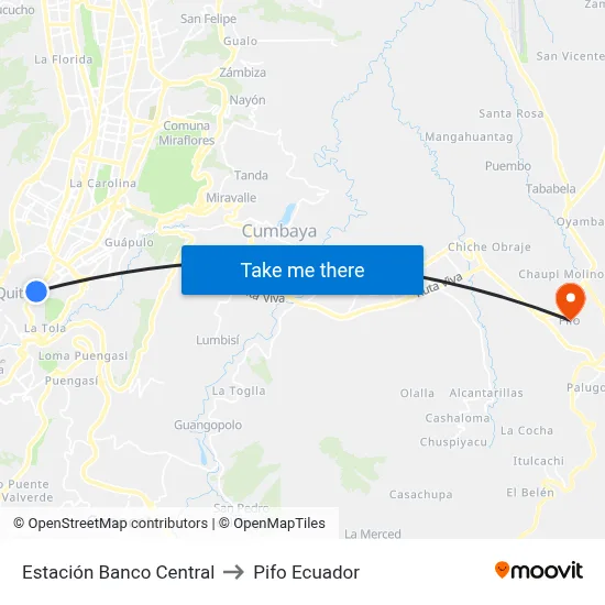 Estación Banco Central to Pifo Ecuador map