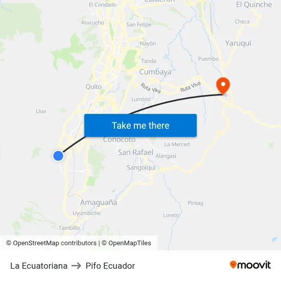 La Ecuatoriana to Pifo Ecuador map