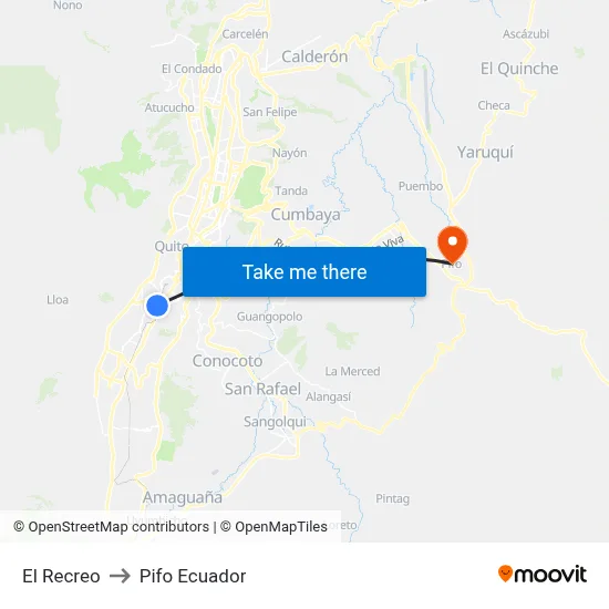 El Recreo to Pifo Ecuador map