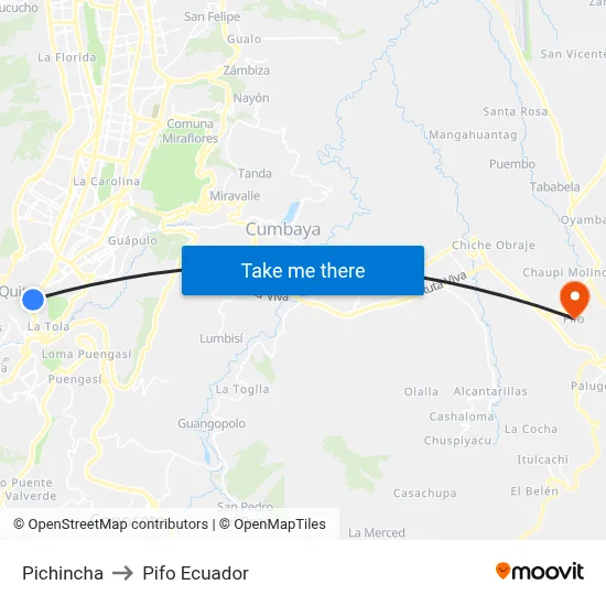 Pichincha to Pifo Ecuador map