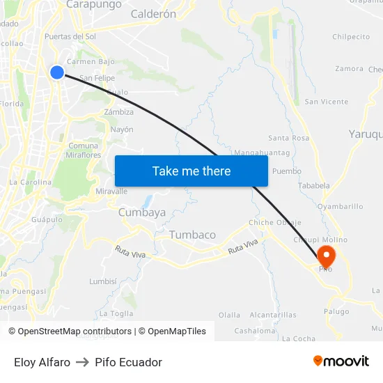Eloy Alfaro to Pifo Ecuador map
