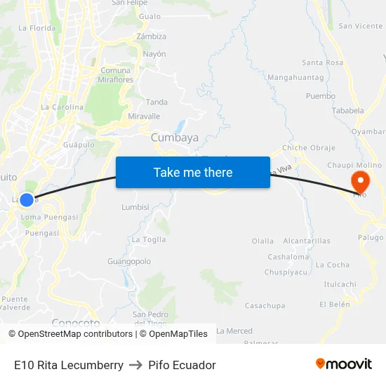 E10   Rita Lecumberry to Pifo Ecuador map