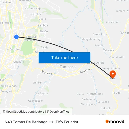 N43 Tomas De Berlanga to Pifo Ecuador map