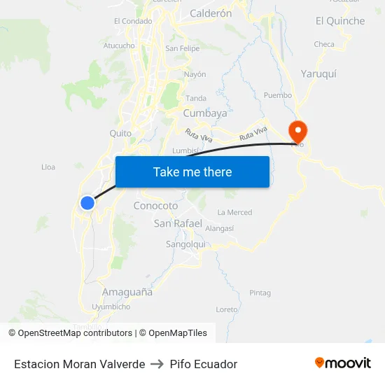 Estacion Moran Valverde to Pifo Ecuador map
