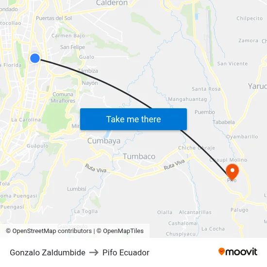 Gonzalo Zaldumbide to Pifo Ecuador map