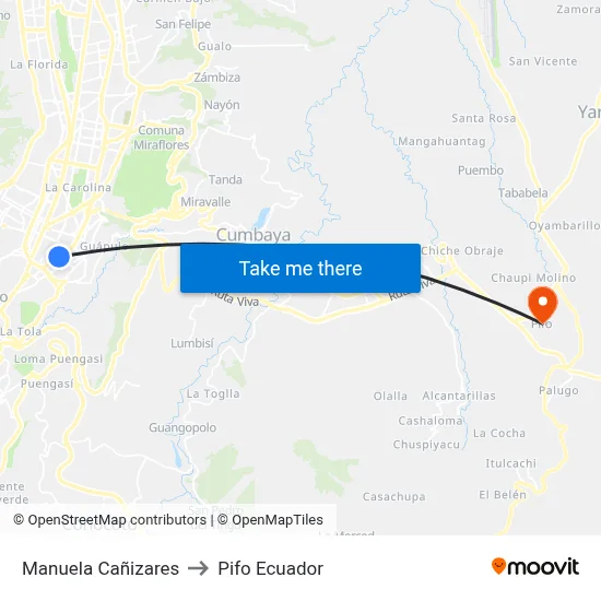 Manuela Cañizares to Pifo Ecuador map