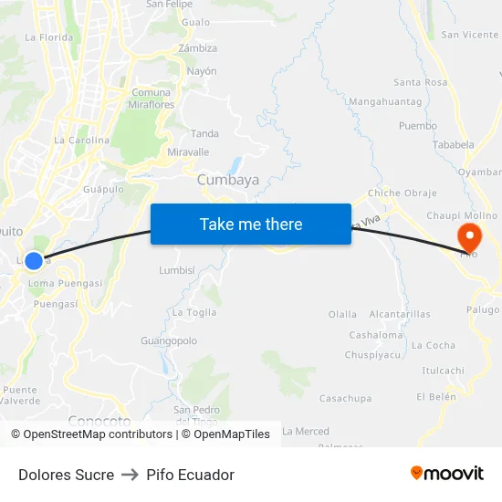 Dolores Sucre to Pifo Ecuador map