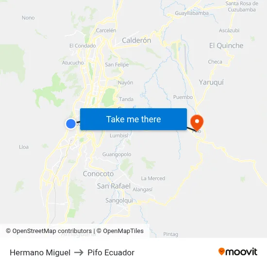 Hermano Miguel to Pifo Ecuador map