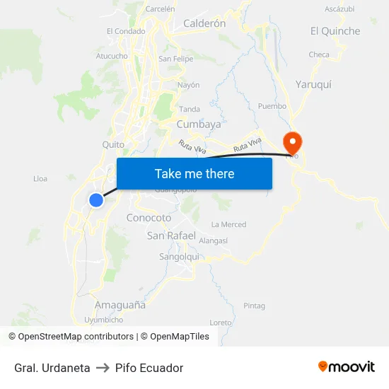 Gral. Urdaneta to Pifo Ecuador map