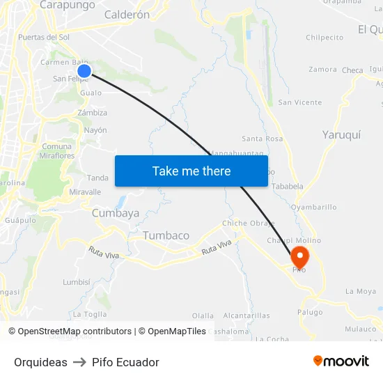 Orquideas to Pifo Ecuador map