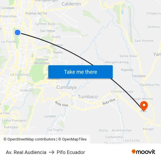 Av. Real Audiencia to Pifo Ecuador map