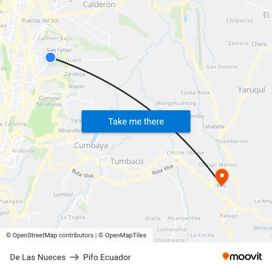 De Las Nueces to Pifo Ecuador map