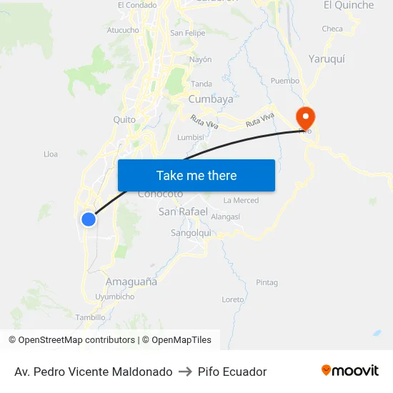 Av. Pedro Vicente Maldonado to Pifo Ecuador map