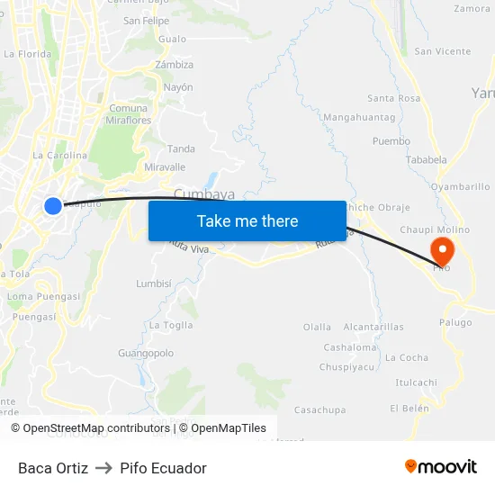 Baca Ortiz to Pifo Ecuador map