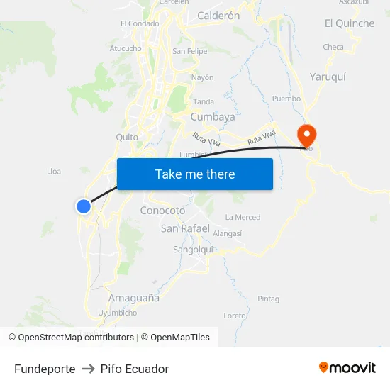 Fundeporte to Pifo Ecuador map