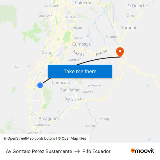 Av Gonzalo Perez Bustamante to Pifo Ecuador map