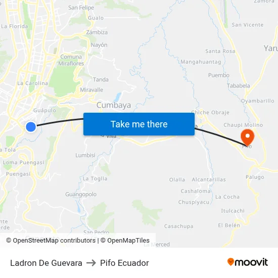 Ladron De Guevara to Pifo Ecuador map