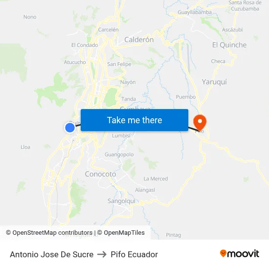 Antonio Jose De Sucre to Pifo Ecuador map