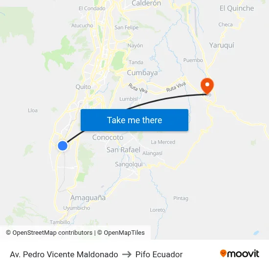Av. Pedro Vicente Maldonado to Pifo Ecuador map