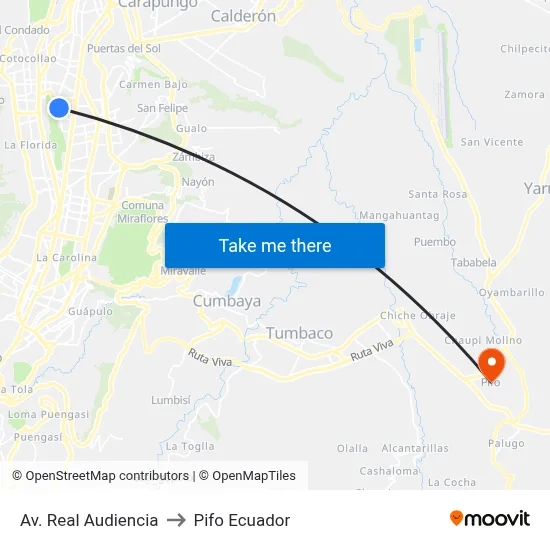 Av. Real Audiencia to Pifo Ecuador map