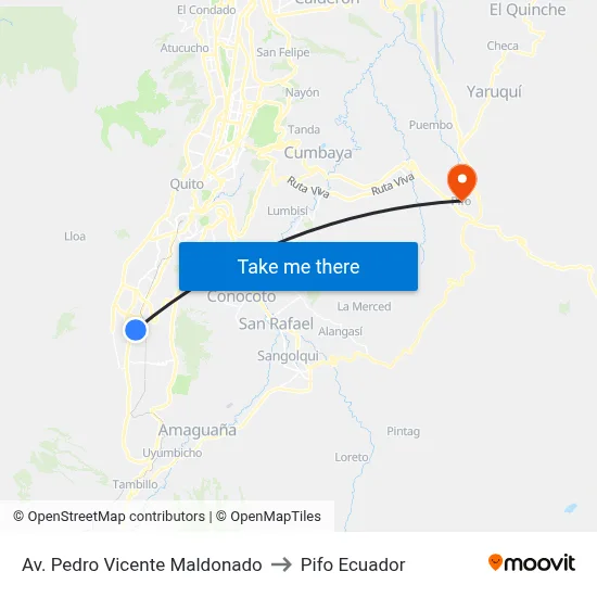 Av. Pedro Vicente Maldonado to Pifo Ecuador map