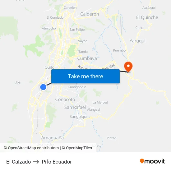 El Calzado to Pifo Ecuador map