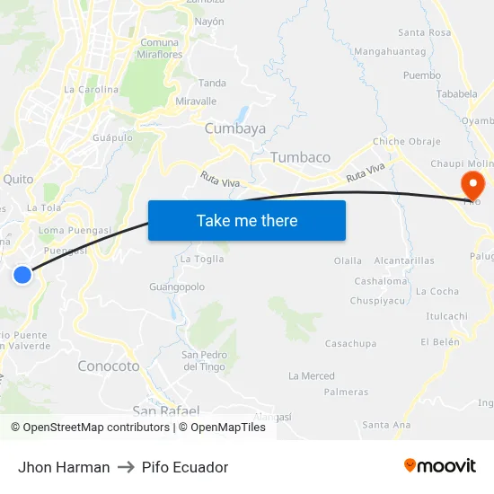 Jhon  Harman to Pifo Ecuador map