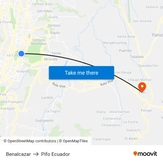 Benalcazar to Pifo Ecuador map