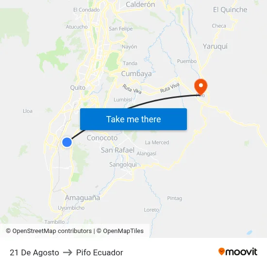 21 De Agosto to Pifo Ecuador map