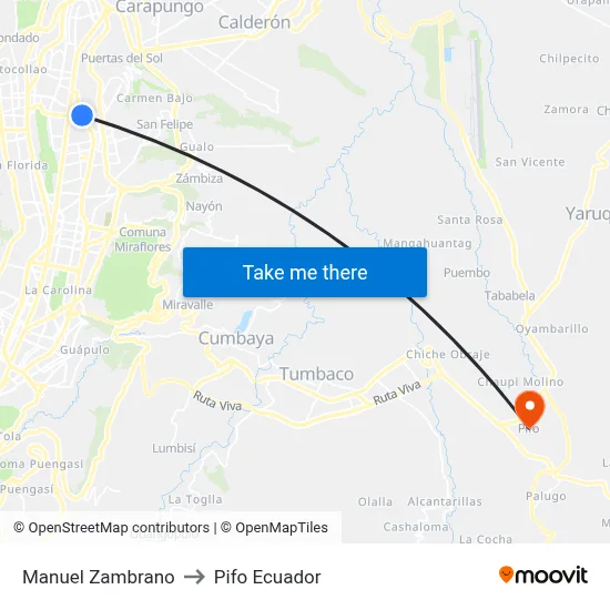Manuel Zambrano to Pifo Ecuador map