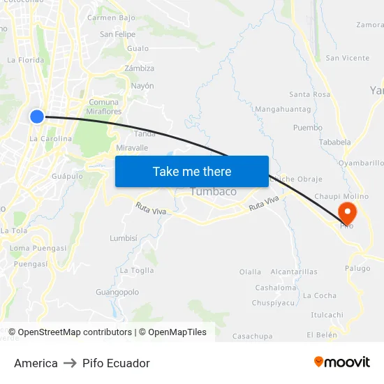 America to Pifo Ecuador map