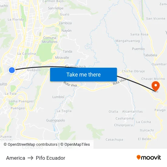 America to Pifo Ecuador map