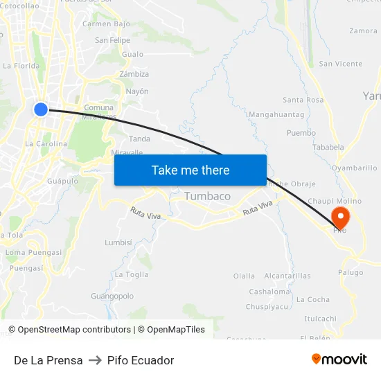 De La Prensa to Pifo Ecuador map