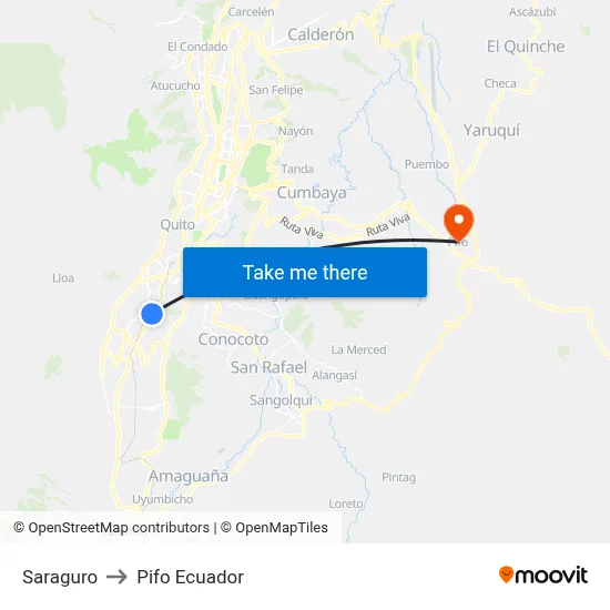 Saraguro to Pifo Ecuador map