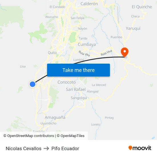 Nicolas Cevallos to Pifo Ecuador map