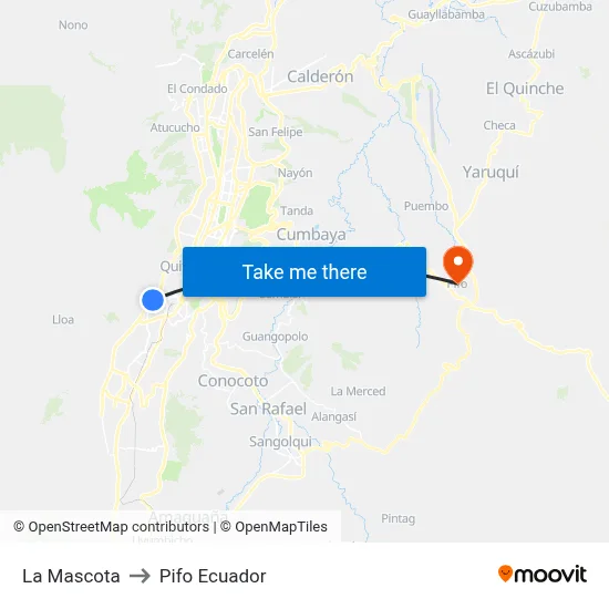 La Mascota to Pifo Ecuador map